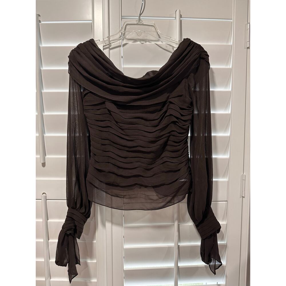 Vintage Lillie Rubin 100% Silk Ruched Blouse Off Shoulder Chocolate Brown Size 4 - Picture 11 of 13